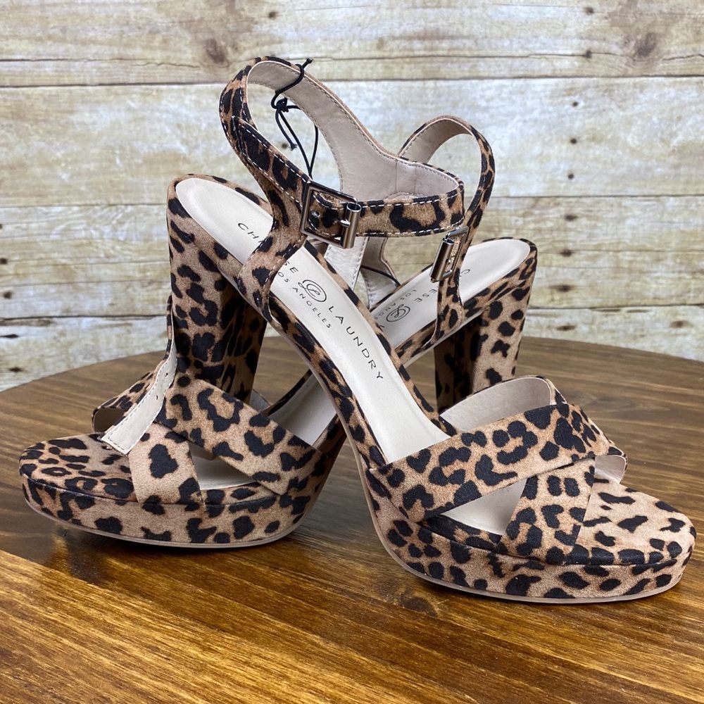 CHINESE LAUNDRY Z-ALWAYS OPEN TOE LEOPARD PRINT SUEDE BLOCK HEEL WOMEN'S 9.5